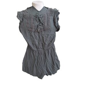 American Eagle Boho Lace Up Romper Crochet Detail Grey XS